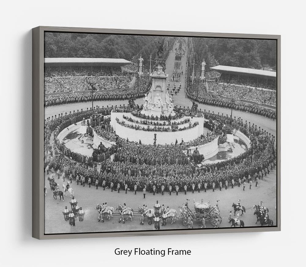 Queen Elizabeth II Coronation Leaving Buckingham Palace in an elegant floating frame, showcasing a historical moment with a contemporary design.