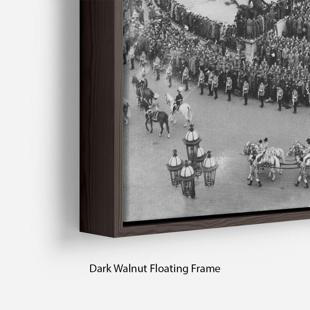 Queen Elizabeth II Coronation Leaving Buckingham Palace in an elegant floating frame, showcasing a historical moment with a contemporary design.