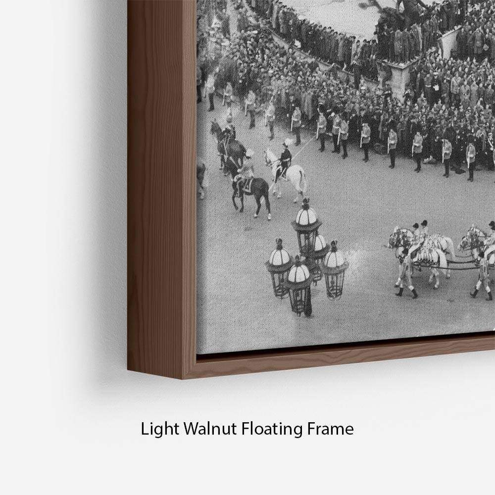 Queen Elizabeth II Coronation Leaving Buckingham Palace in an elegant floating frame, showcasing a historical moment with a contemporary design.