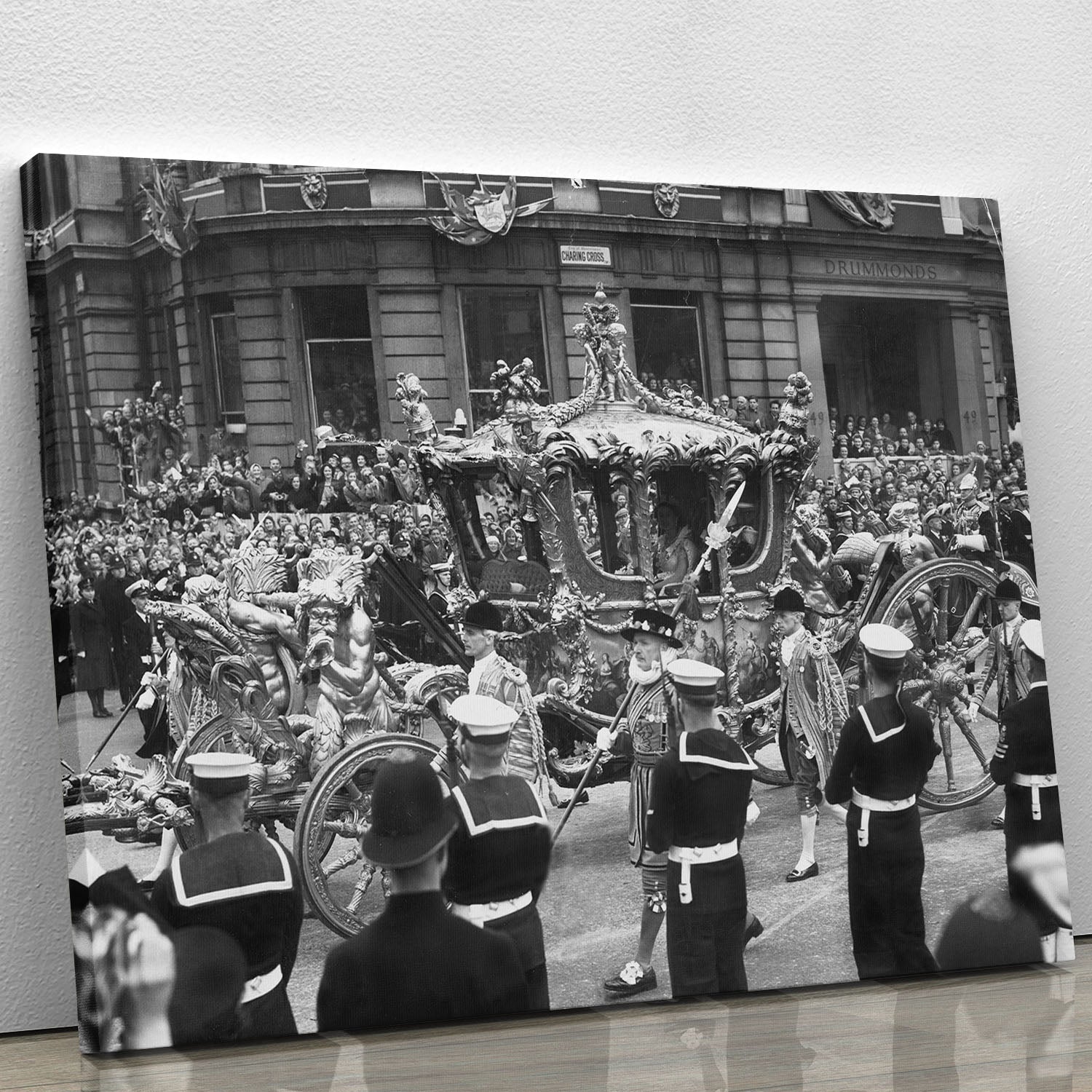 Canvas print depicting the Queen Elizabeth II Coronation procession, showcasing historical elegance and detail.
