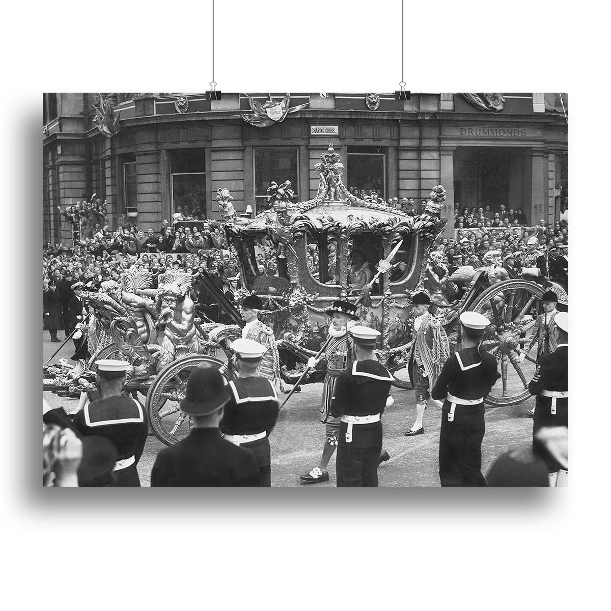 Canvas print depicting the Queen Elizabeth II Coronation procession, showcasing historical elegance and detail.