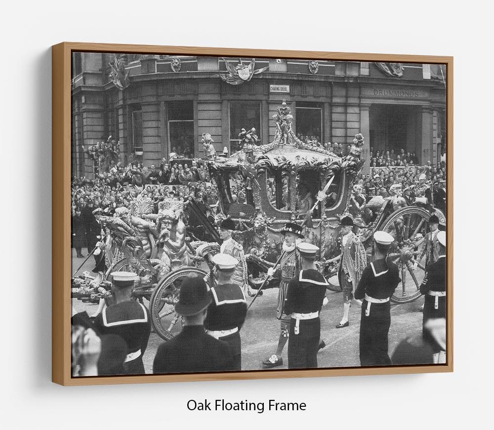Abstract wall art featuring Queen Elizabeth II Coronation procession in a floating frame, showcasing vibrant colors and intricate details.