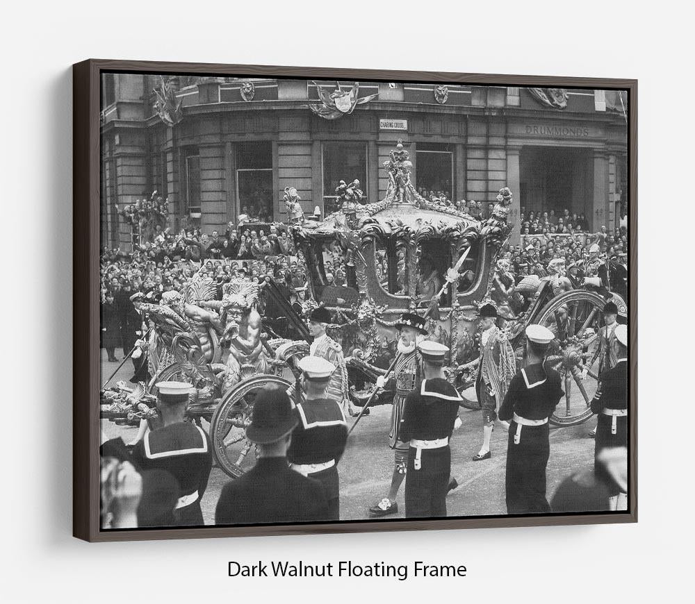 Abstract wall art featuring Queen Elizabeth II Coronation procession in a floating frame, showcasing vibrant colors and intricate details.