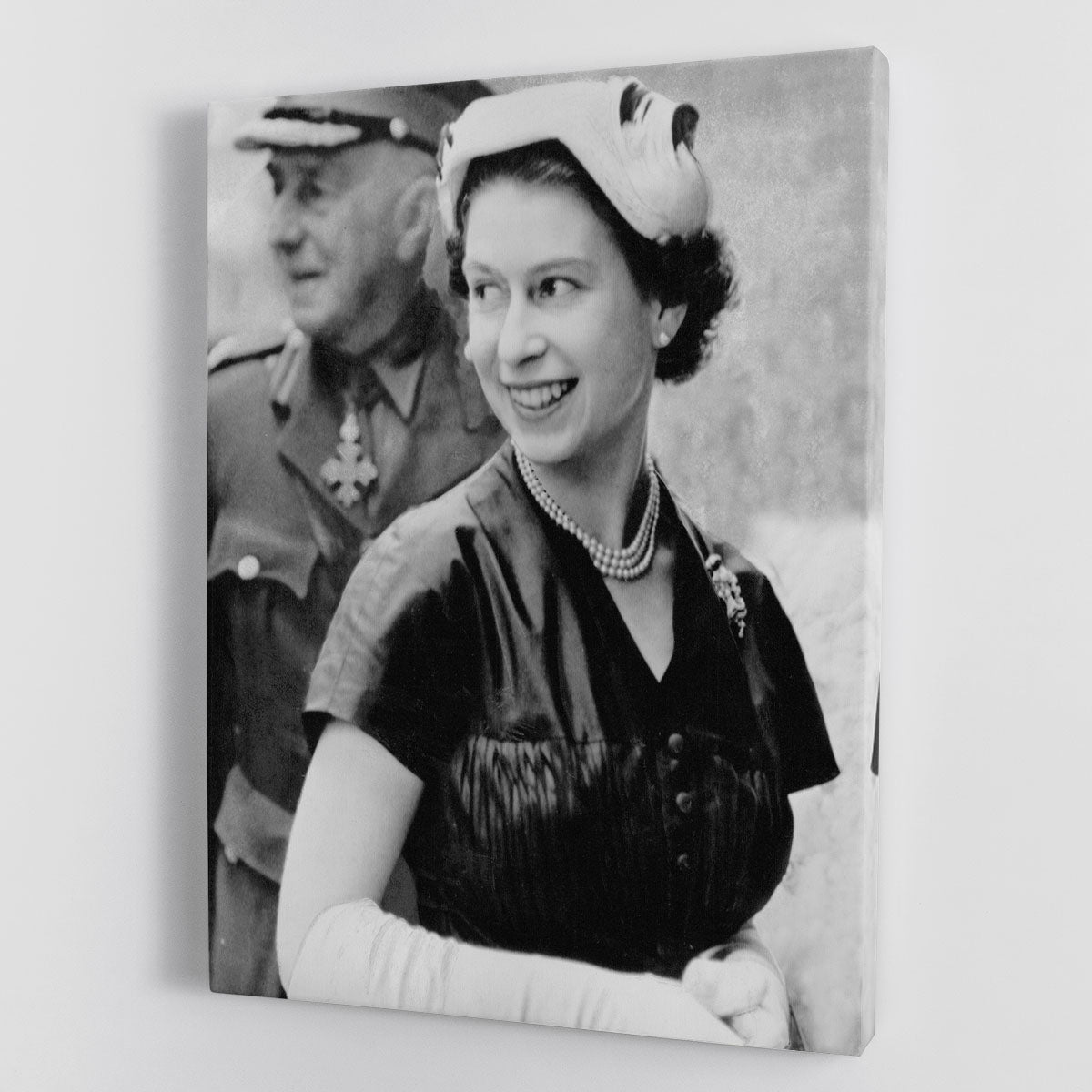 Canvas print of Queen Elizabeth II shortly after her coronation, showcasing royal elegance and historical significance.
