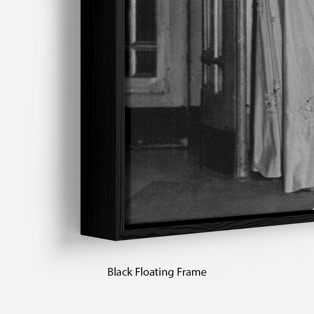 Abstract wall art of Queen Elizabeth II's engagement to Prince Philip in a floating frame, showcasing vibrant colors and elegant design.