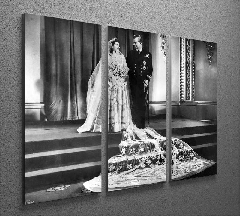Queen Elizabeth II wedding portrait 3-panel canvas art featuring the royal couple in an elegant design.