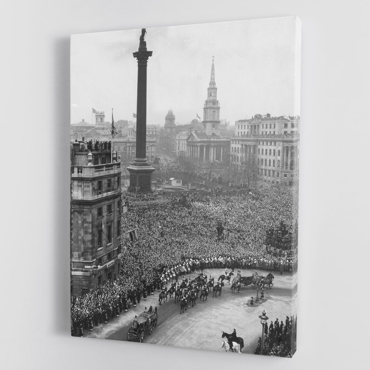 Canvas print of Queen Elizabeth II Wedding coach in Trafalgar Square, showcasing royal elegance and historical significance.