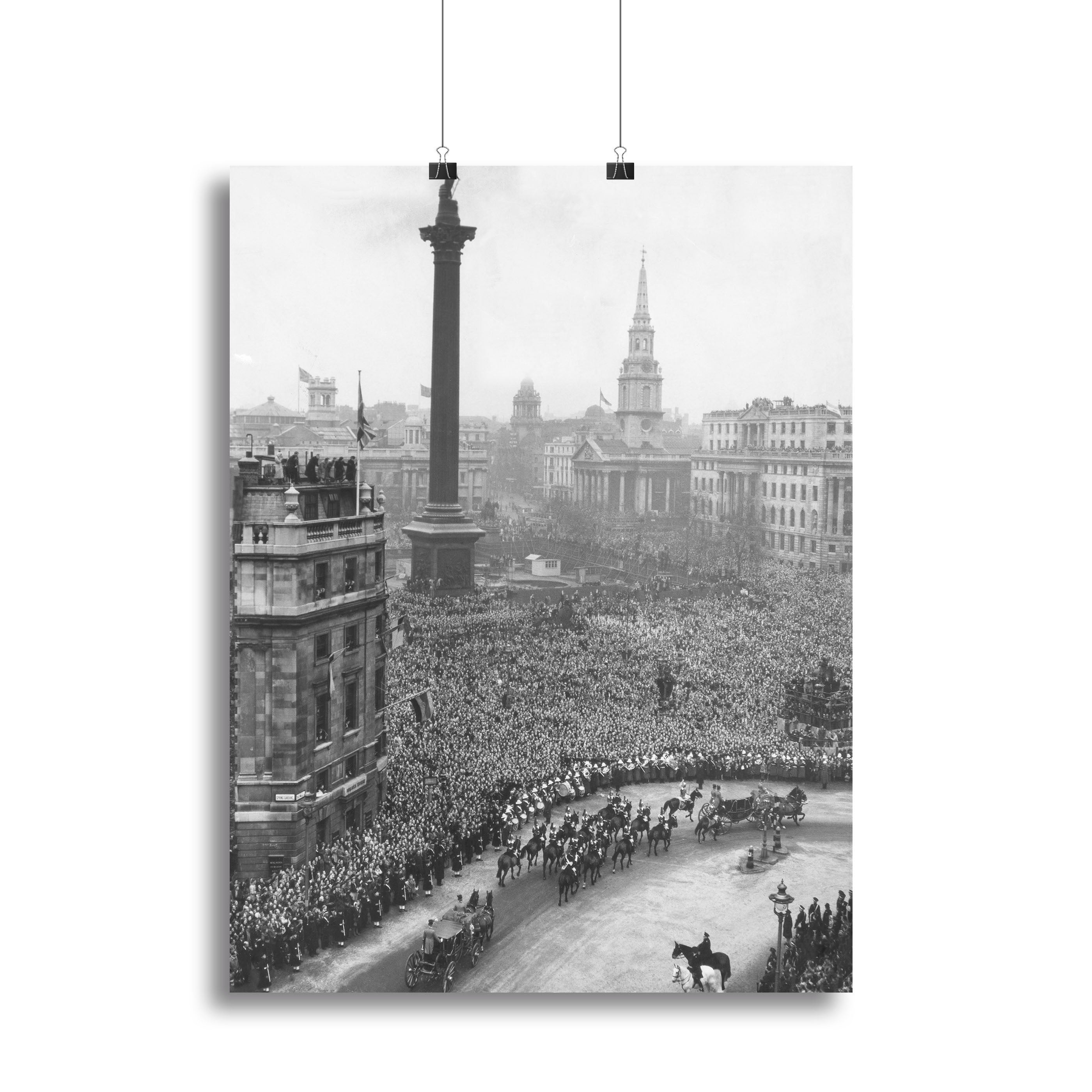 Canvas print of Queen Elizabeth II Wedding coach in Trafalgar Square, showcasing royal elegance and historical significance.