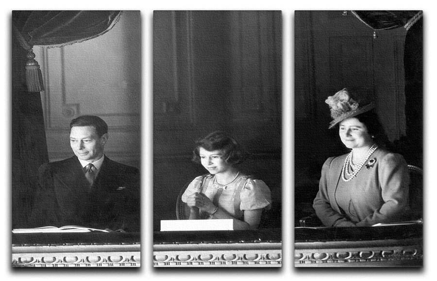 A stunning 3-panel canvas art featuring Queen Elizabeth II with her parents, showcasing elegance and historical significance.