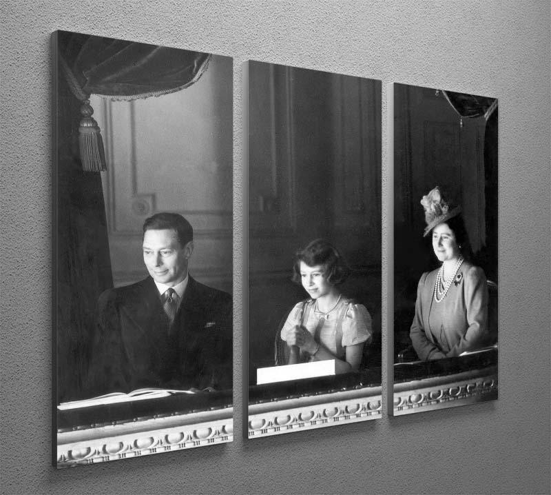 A stunning 3-panel canvas art featuring Queen Elizabeth II with her parents, showcasing elegance and historical significance.