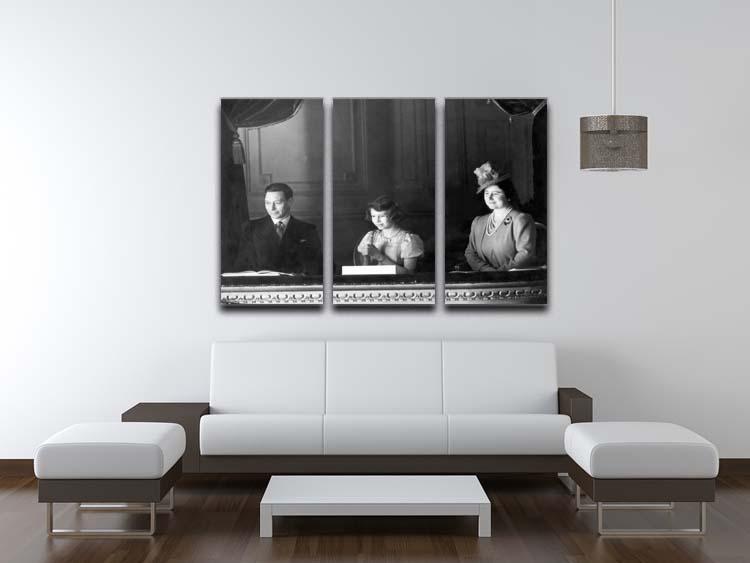 A stunning 3-panel canvas art featuring Queen Elizabeth II with her parents, showcasing elegance and historical significance.