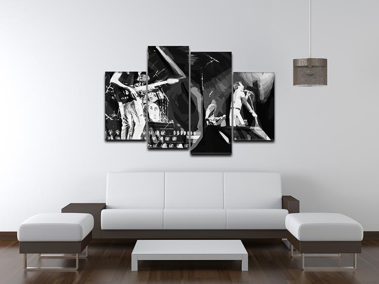 A vibrant 4-split canvas artwork featuring Queen in pop art style, showcasing dynamic colors and iconic imagery.