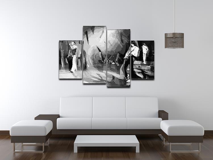 Queen Live Pop Art 4 Split Panel Canvas featuring vibrant colors and iconic imagery of the band Queen, divided into four equal panels.