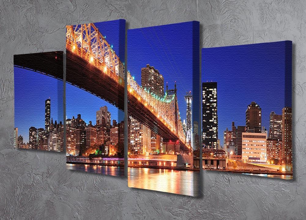 A 4-split canvas artwork featuring the iconic Queensboro Bridge over New York, showcasing vibrant colors and intricate details.