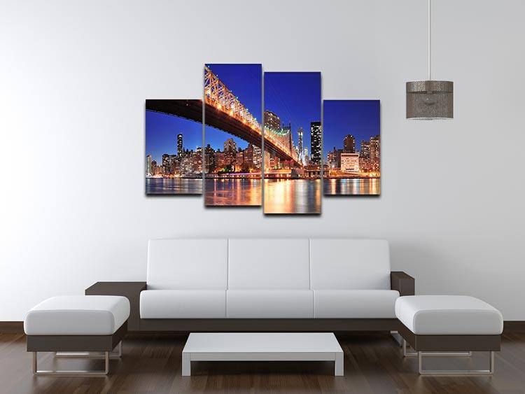 A 4-split canvas artwork featuring the iconic Queensboro Bridge over New York, showcasing vibrant colors and intricate details.