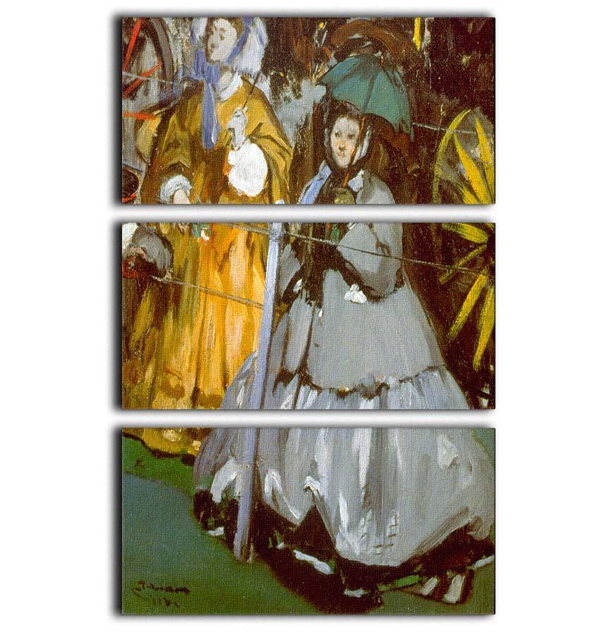 Racecourse by Manet 3 Split Panel Canvas Print showcasing vibrant colors and intricate details, perfect for modern decor.