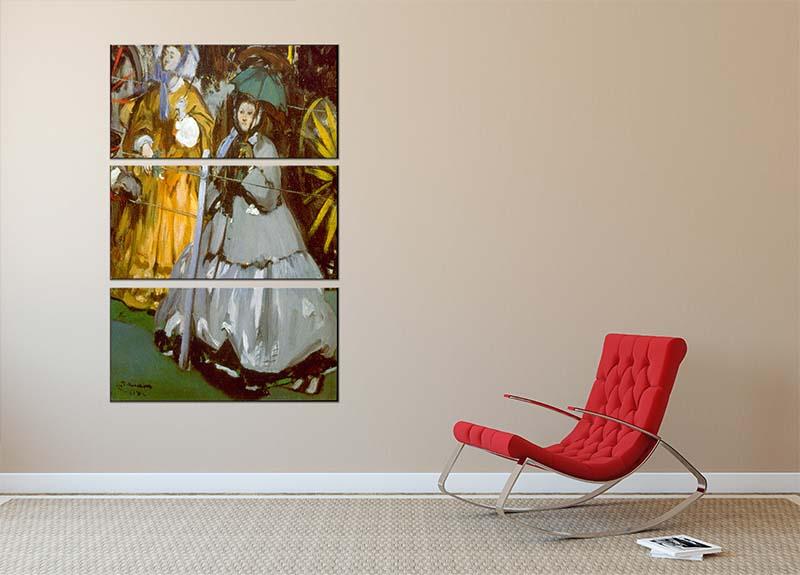 Racecourse by Manet 3 Split Panel Canvas Print showcasing vibrant colors and intricate details, perfect for modern decor.