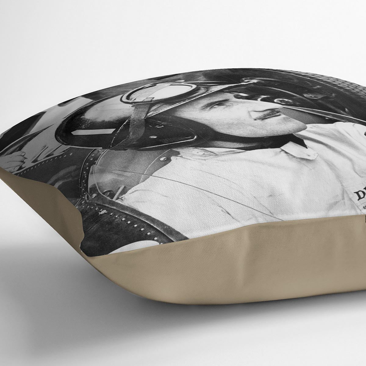 Racing Driver Graham Hill Cushion featuring vibrant abstract designs on luxurious vegan faux suede, perfect for home decor.