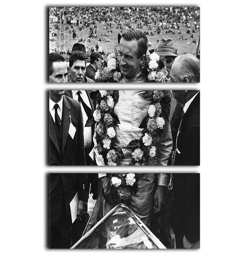 Racing Driver Jim Clark 3 Split Panel Canvas Print showcasing vibrant artwork of the legendary racer, perfect for home decor.