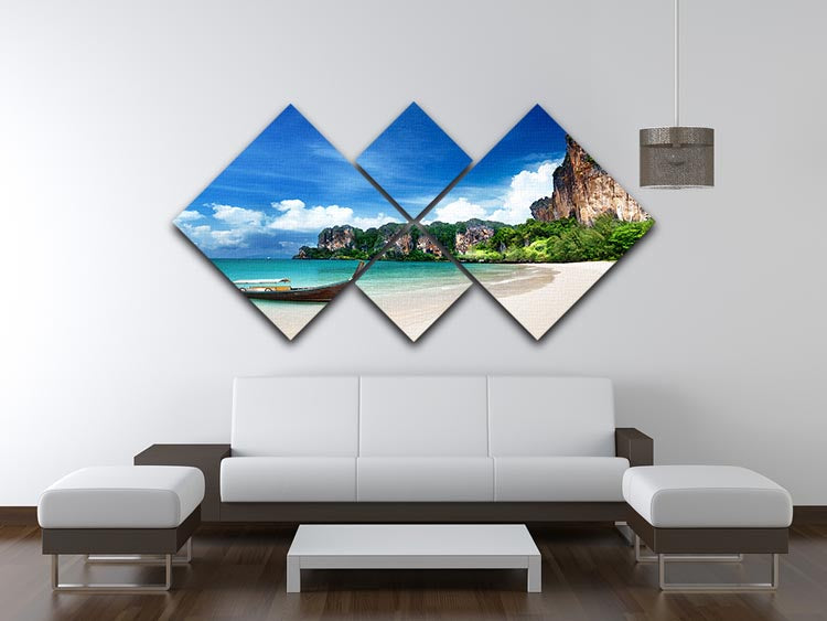 A beautiful 4-square multi panel canvas featuring Railay Beach in Krabi, Thailand, showcasing vibrant colors and serene landscapes.
