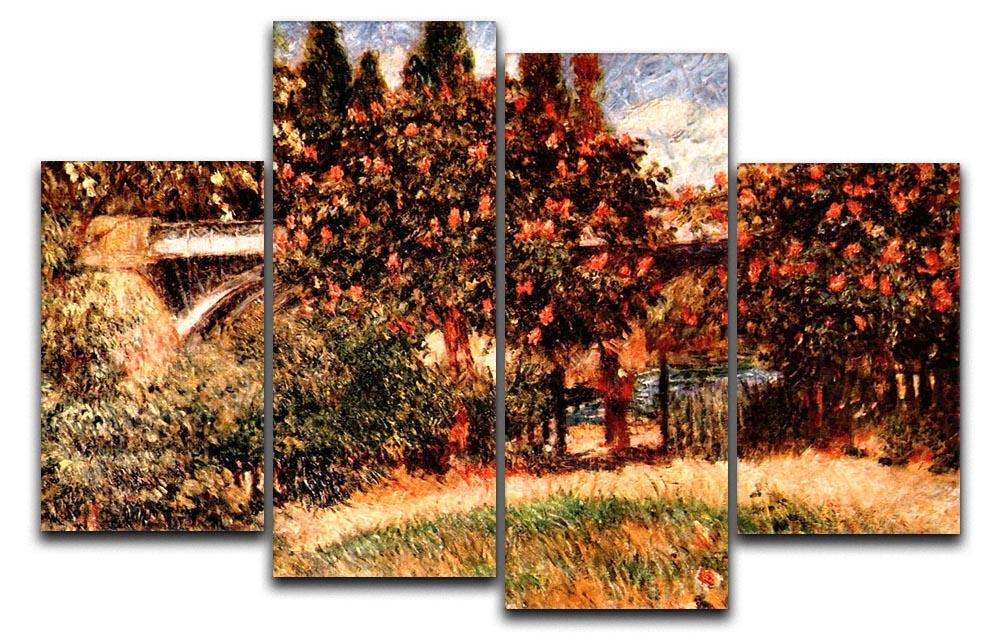 4 split panel canvas artwork featuring Railway Bridge of Chatou by Renoir, showcasing vibrant colors and intricate details.