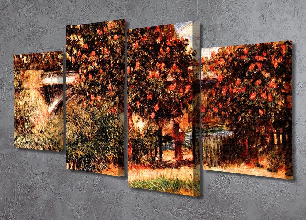 4 split panel canvas artwork featuring Railway Bridge of Chatou by Renoir, showcasing vibrant colors and intricate details.