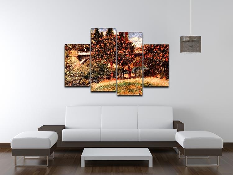 4 split panel canvas artwork featuring Railway Bridge of Chatou by Renoir, showcasing vibrant colors and intricate details.