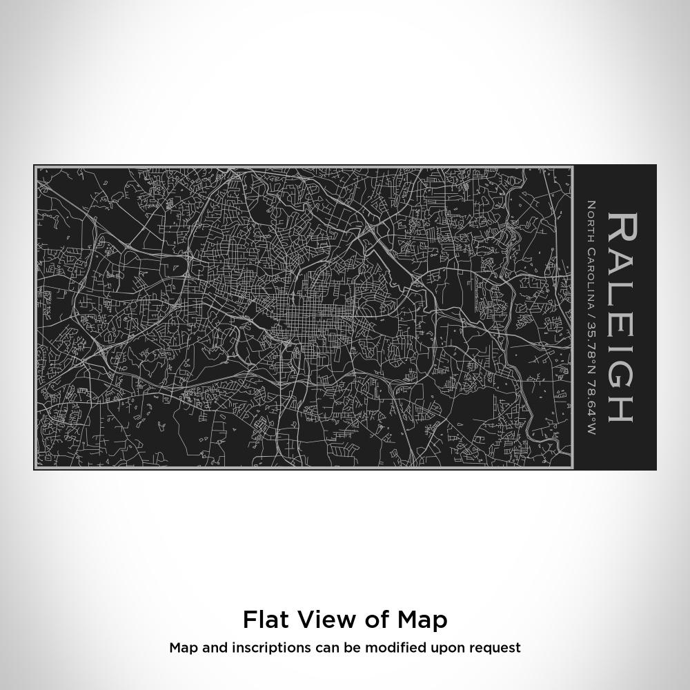 Matte black insulated bottle featuring a custom engraved map of Raleigh, North Carolina with coordinates.