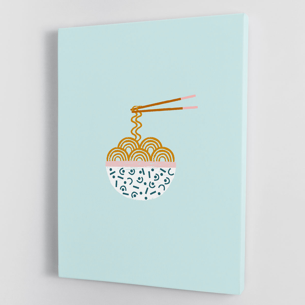 A vibrant Ramen Vector Art Canvas Print showcasing colorful ramen noodles and toppings, perfect for home decor.