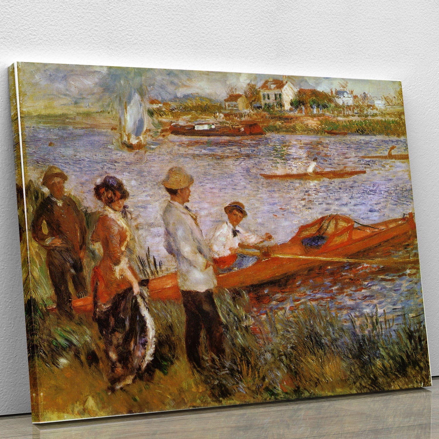 Rameurs A Chatou 1879 by Manet canvas print showcasing rowers on the Seine River, vibrant colors and Impressionist style.