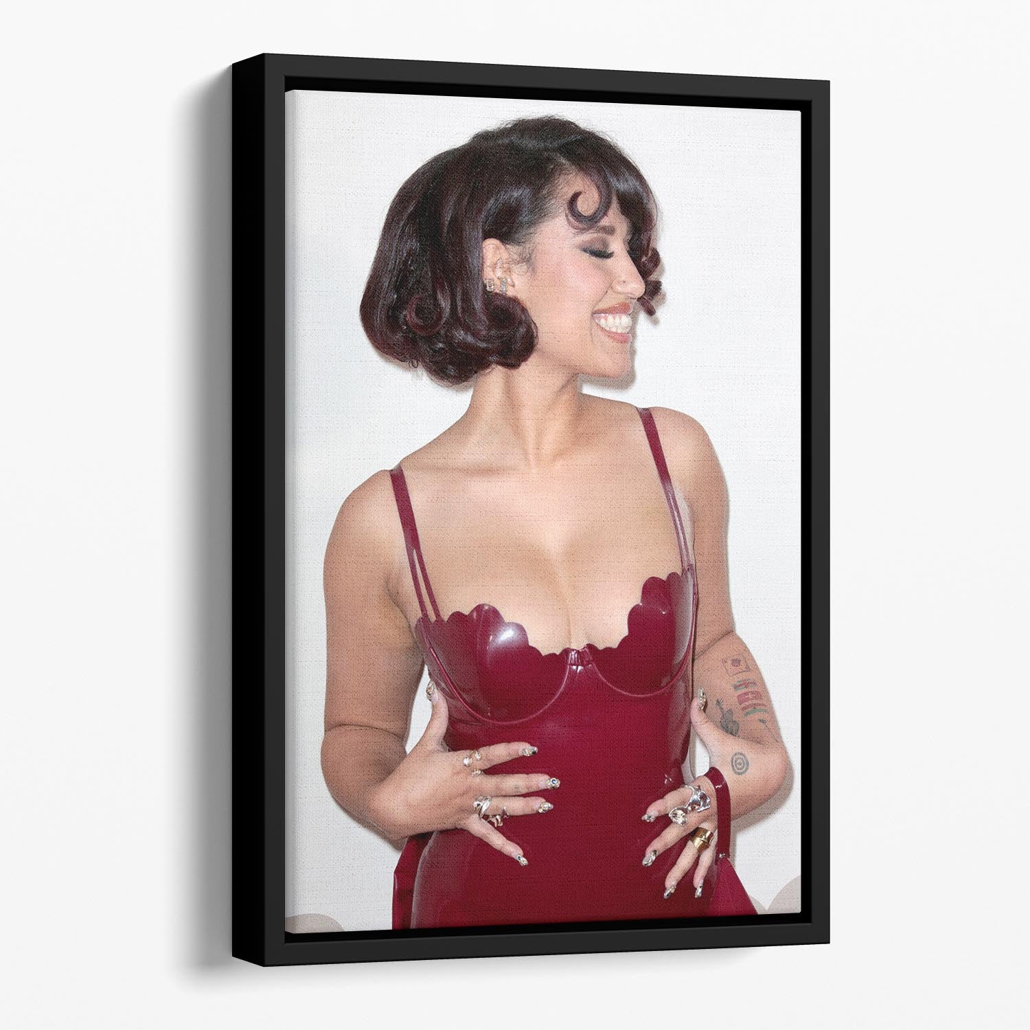 Raye Floating Framed Canvas featuring vibrant abstract art in an elegant wooden frame, enhancing home decor.