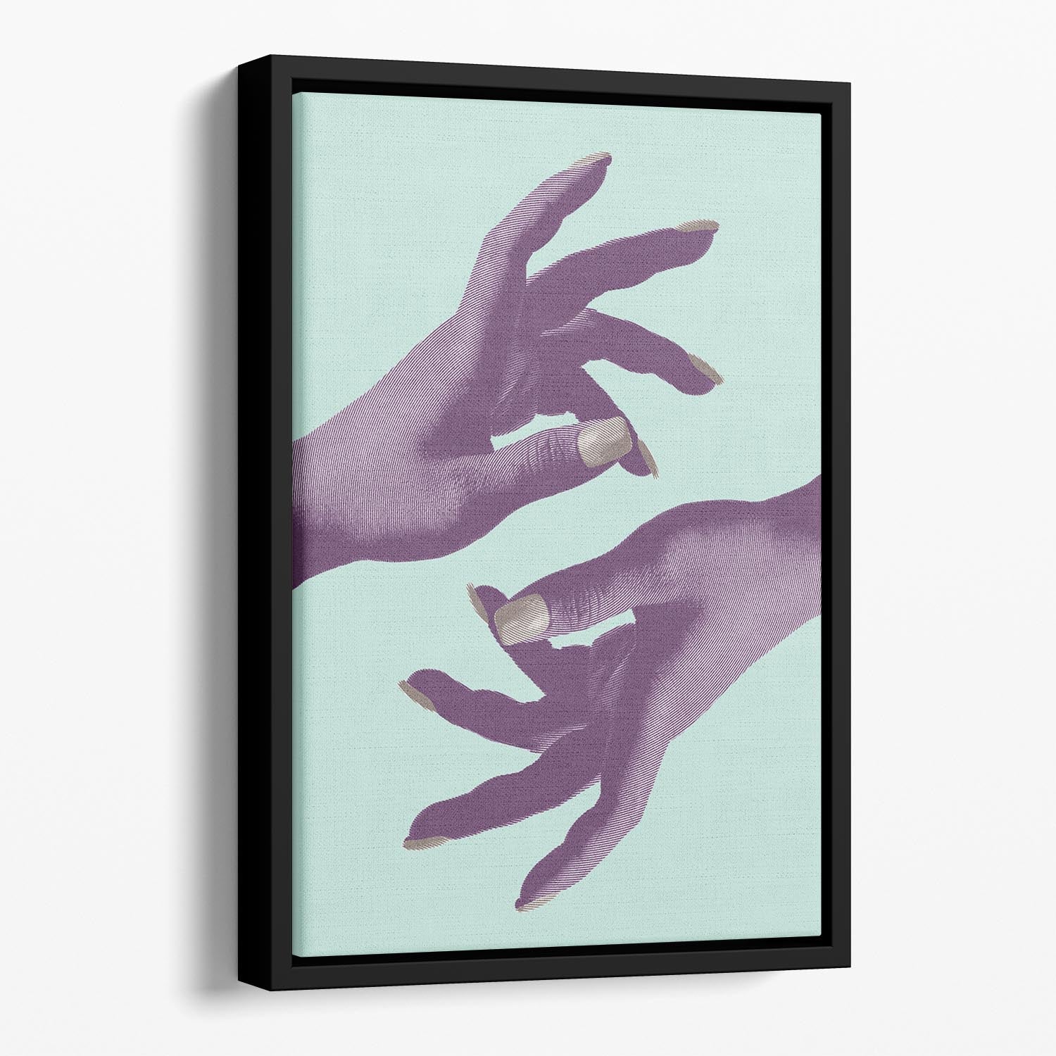 Reaching No 02 Floating Framed Canvas featuring vibrant abstract design in elegant wooden frame, perfect for modern home decor.