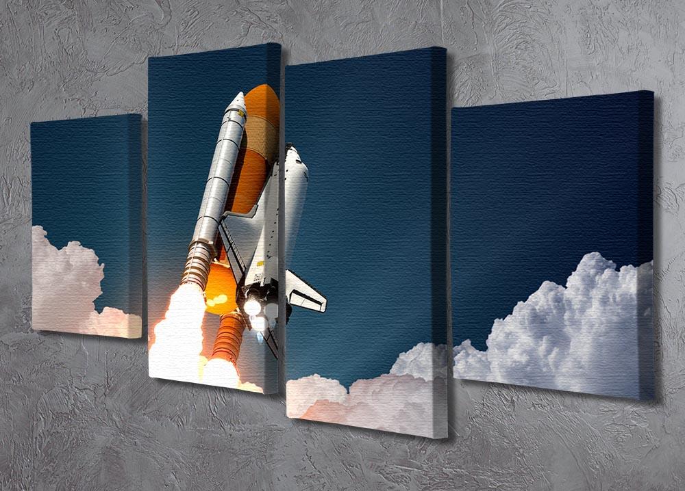 A stunning 4-panel canvas artwork depicting a realistic 3D scene of a space shuttle, showcasing intricate details and vibrant colors.