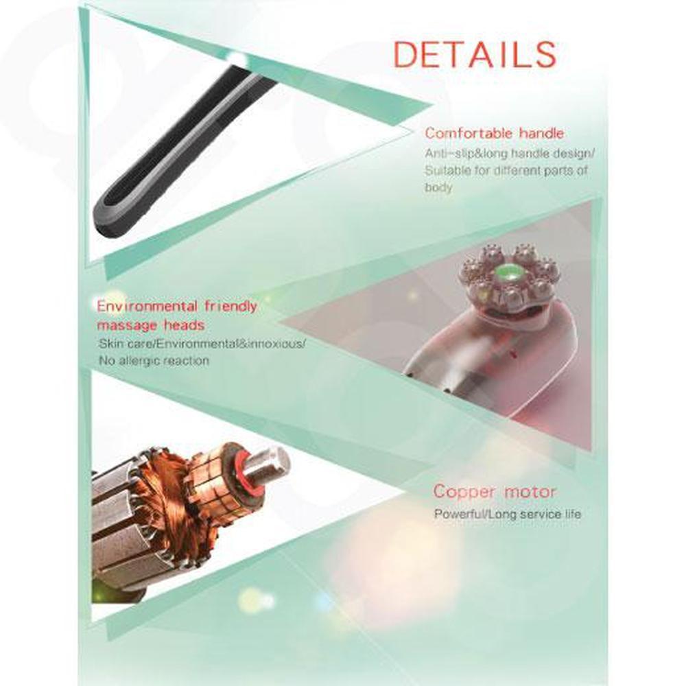 Rechargeable Body Hammer Massager in black and silver with LED screen, showcasing its ergonomic design and multiple massage heads.