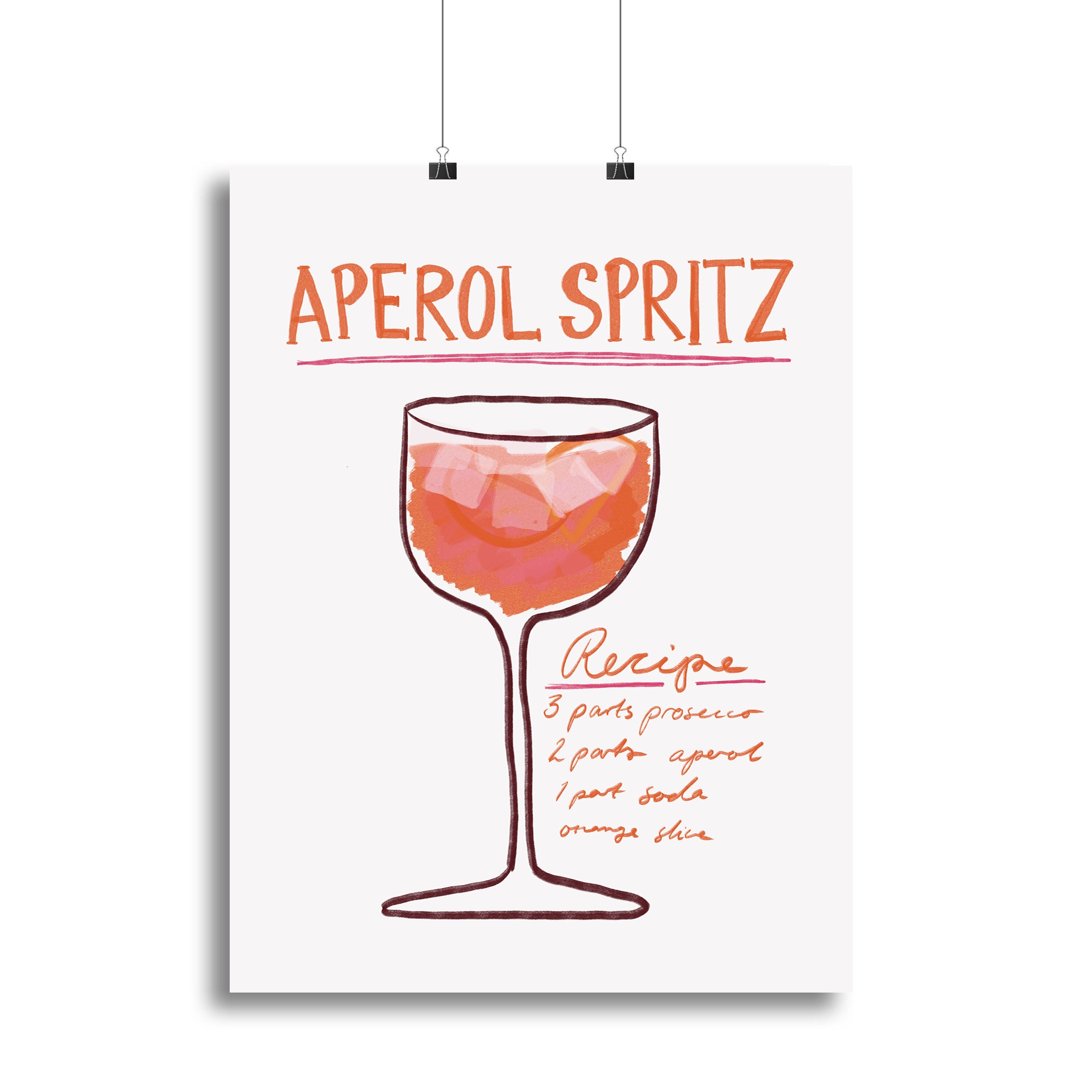 A vibrant canvas print featuring a Recipe Aperol Spritz cocktail, showcasing bright orange and yellow colors with a stylish design.