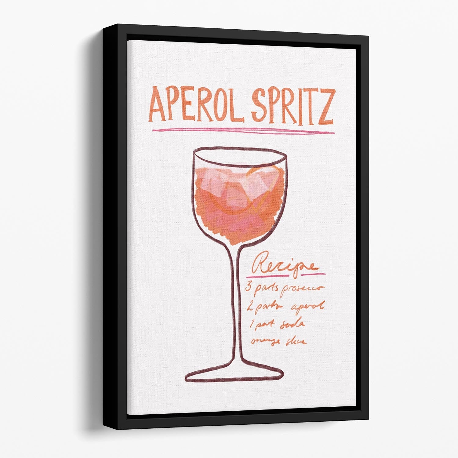 Recipe Aperol Spritz Floating Framed Canvas featuring vibrant colors and abstract design in an elegant wooden frame.