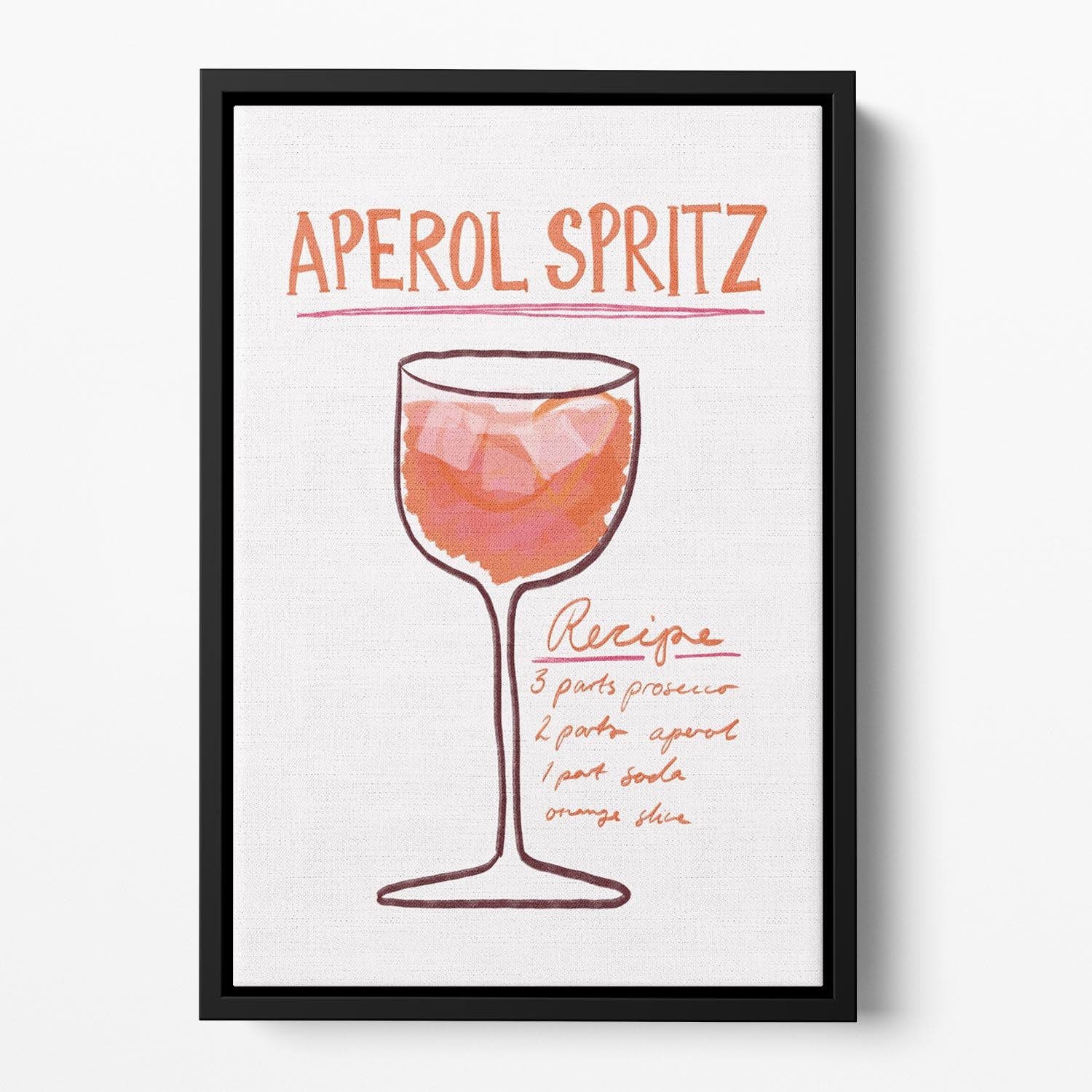 Recipe Aperol Spritz Floating Framed Canvas featuring vibrant colors and abstract design in an elegant wooden frame.