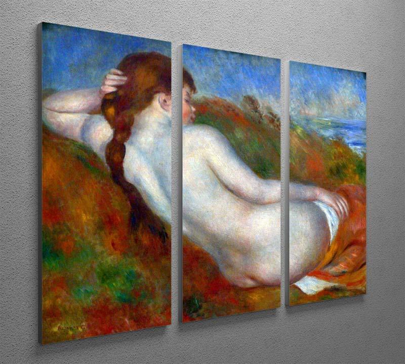 Three-panel canvas print of Renoir's Reclining Nude, showcasing vibrant colors and intricate details.