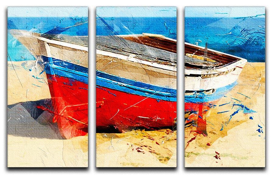 Red Boat 3 Split Panel Canvas Print featuring three high-quality canvases with a cohesive design, perfect for home or office decor.