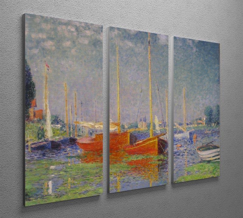Three-panel canvas print of Monet's Red Boats at Argenteuil, showcasing vibrant colors and intricate details.