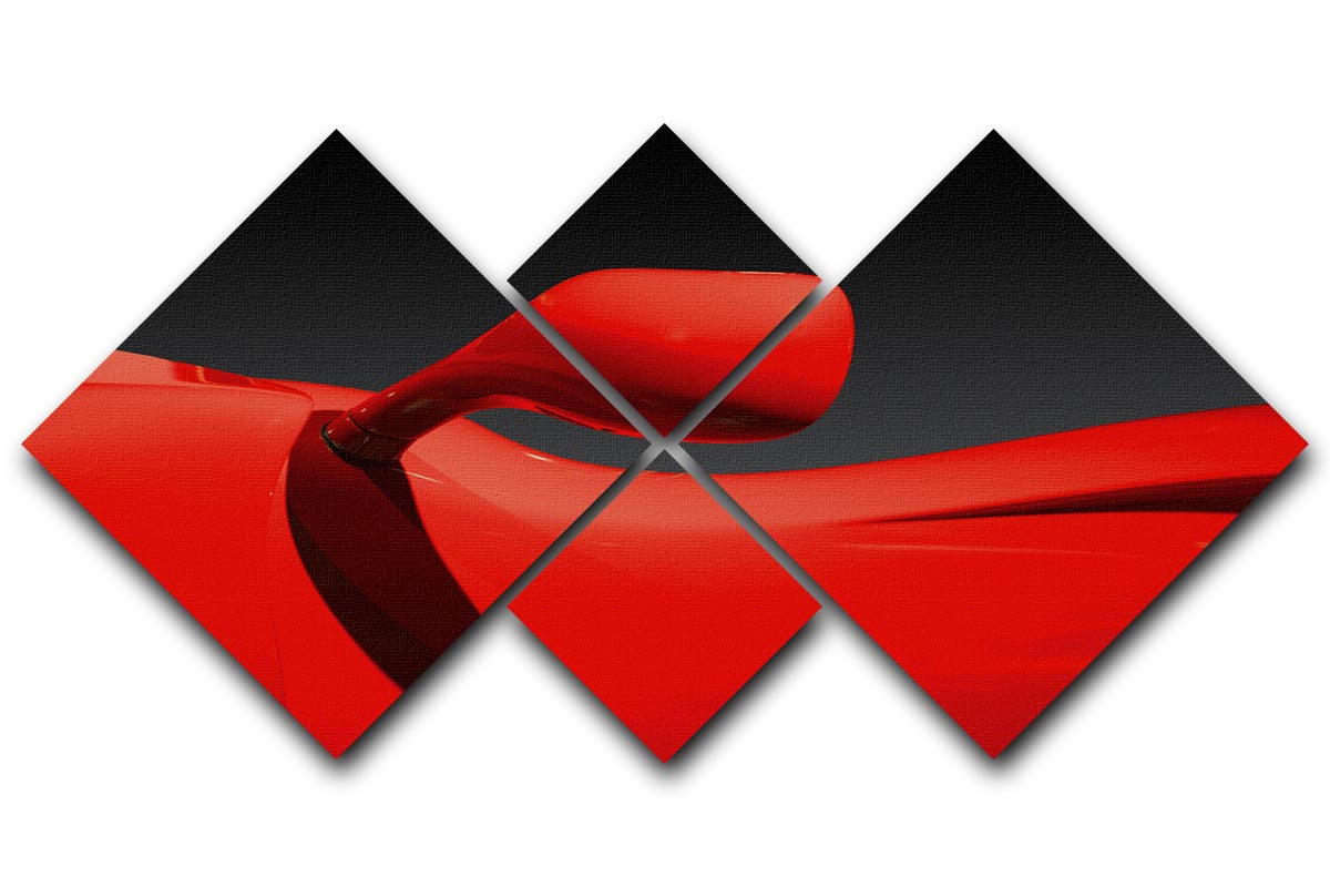 A vibrant multi-panel canvas artwork featuring a red car, divided into four equal square sections, creating a striking visual display.