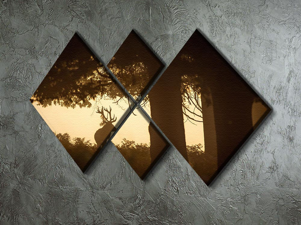 A beautiful 4-square canvas featuring a red deer stag silhouette in a forest setting, showcasing nature's elegance.