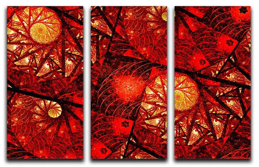 A stunning 3-panel canvas print featuring a red fiery glowing spiral design, perfect for enhancing interior decor.