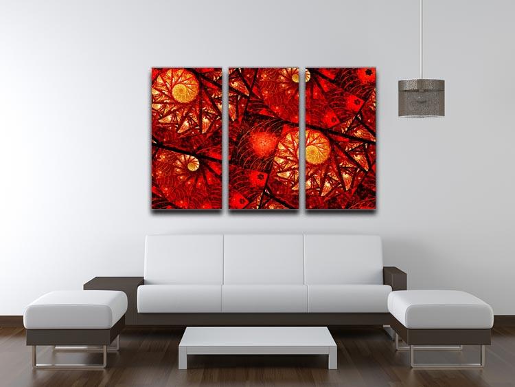 A stunning 3-panel canvas print featuring a red fiery glowing spiral design, perfect for enhancing interior decor.