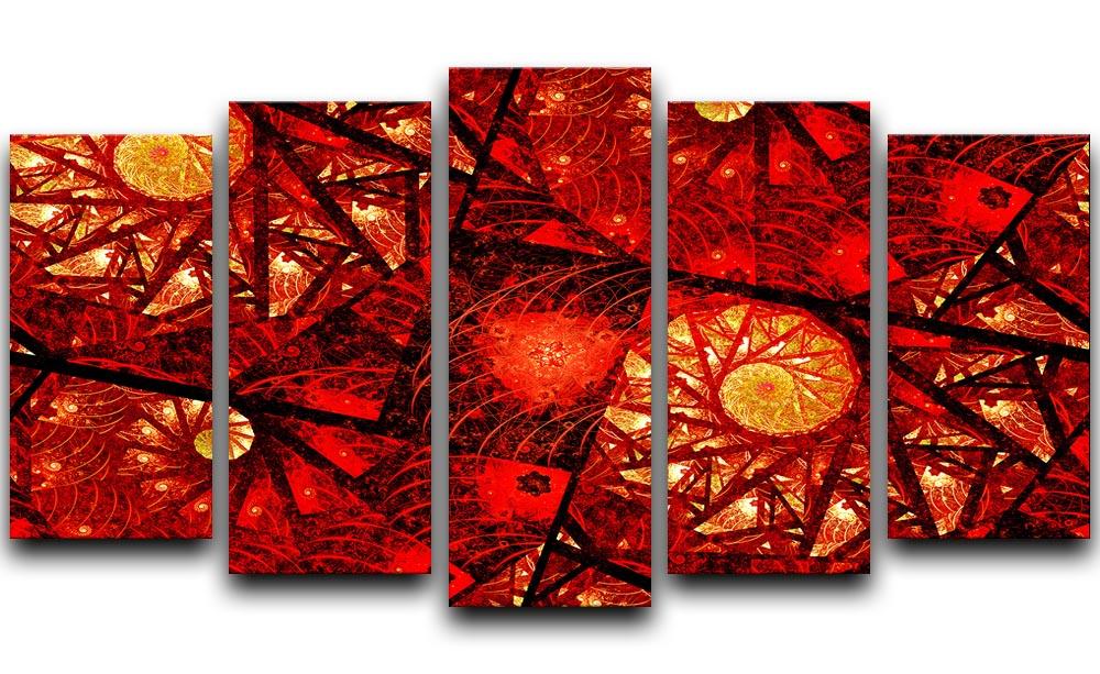 A stunning 5-split canvas artwork featuring a vibrant red fiery glowing spiral design, perfect for modern home decor.