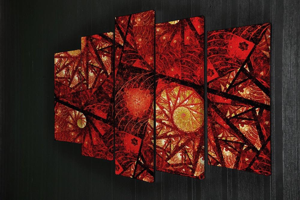 A stunning 5-split canvas artwork featuring a vibrant red fiery glowing spiral design, perfect for modern home decor.