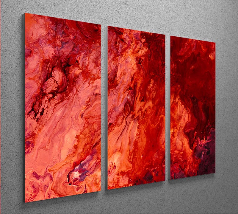 Red Flame Marble 3 Split Panel Canvas Print showcasing vibrant colors and elegant design, perfect for home or office decor.
