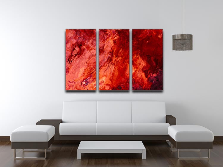 Red Flame Marble 3 Split Panel Canvas Print showcasing vibrant colors and elegant design, perfect for home or office decor.