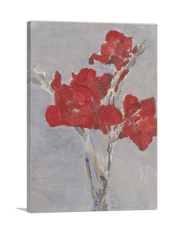 A vibrant Red Gladioli 1906 canvas print showcasing beautiful flowers in rich colors, perfect for home decor.
