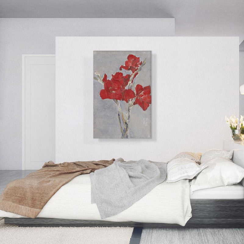 A vibrant Red Gladioli 1906 canvas print showcasing beautiful flowers in rich colors, perfect for home decor.